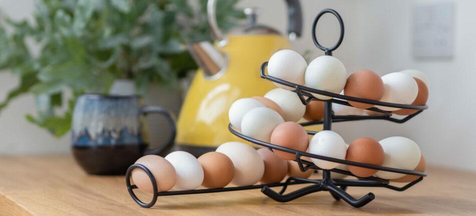 De Omlet eierspriaal op het aanrecht 