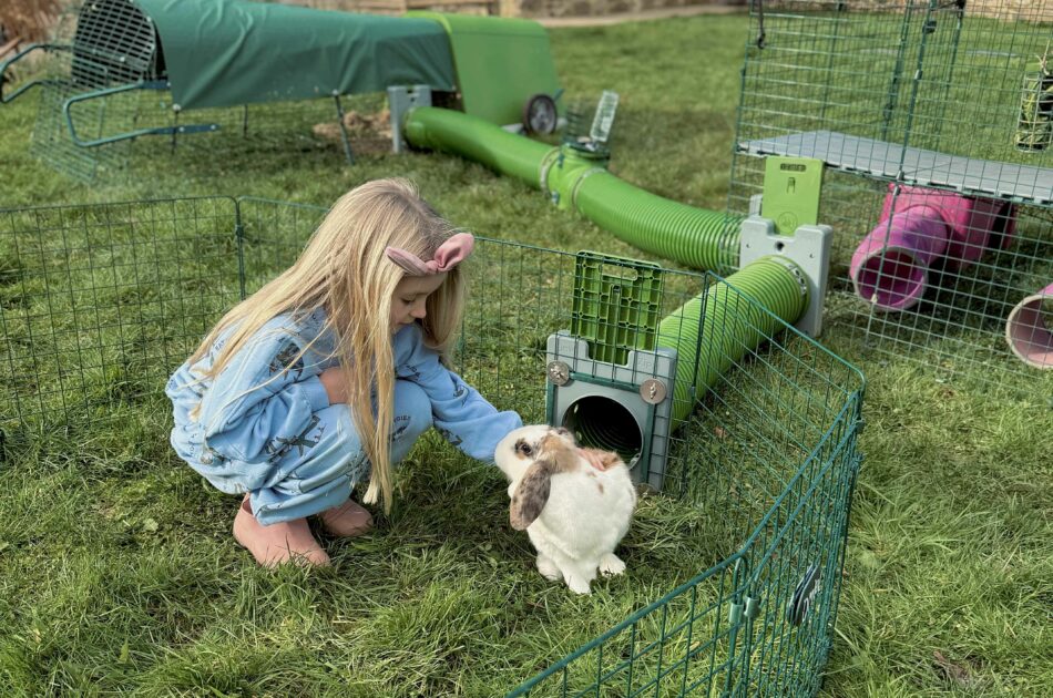 Omlet ontmoet Shell Mills en haar kinderen die voor konijnen zorgen in Omlet Zippi tunnels en speelrennen 